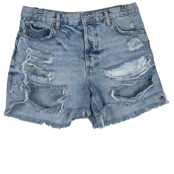 Free People Maggie Mid Rise Jean Shorts Womens 27 Light Wash Distressed Festival - Picture 1 of 7